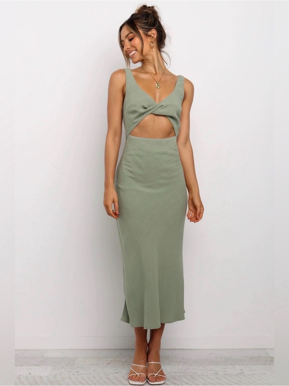 Petal & Pup Sage Green Cutout Midi Dress